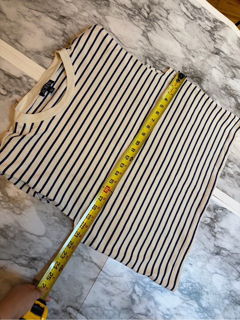 J. Crew Navy and White Striped Muscle Tee 100% cotton size L - Picture 4 of 8